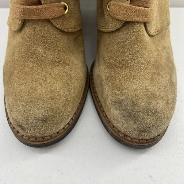 Kate Spade Size 7 Wedge Booties Saundra Tan Suede Lace Up Boots New York Fall - Image 7