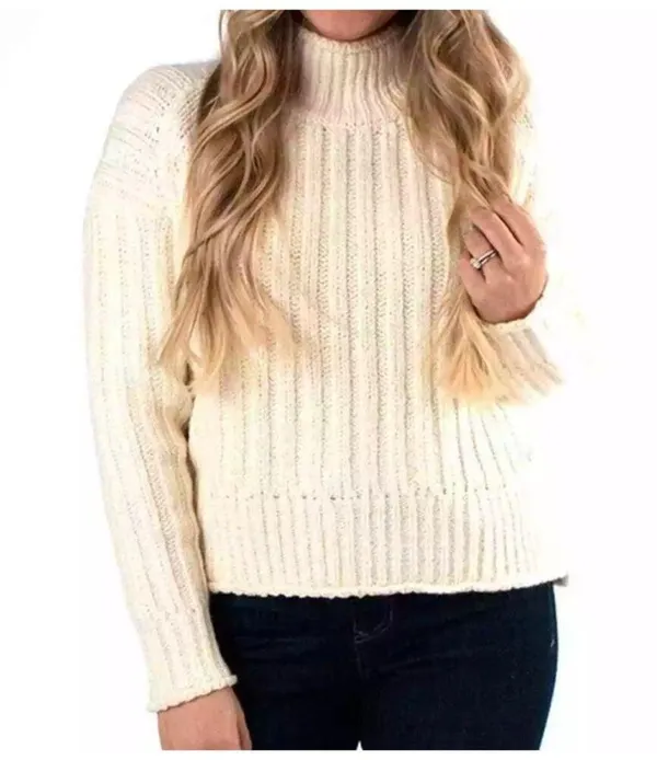Kut From The Kloth Leona Ribbed Turtleneck Sweater Womens M Ivory Chunky Knit - Image 2
