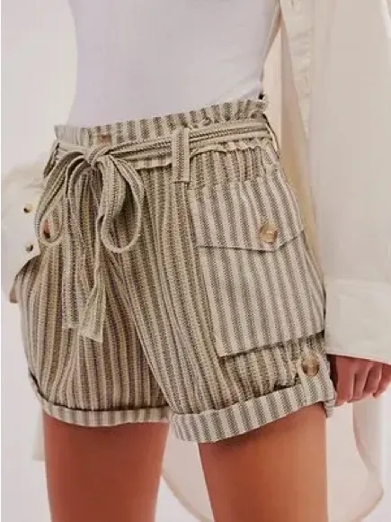 Free People Striped Paperbag Waist Shorts - Image 3