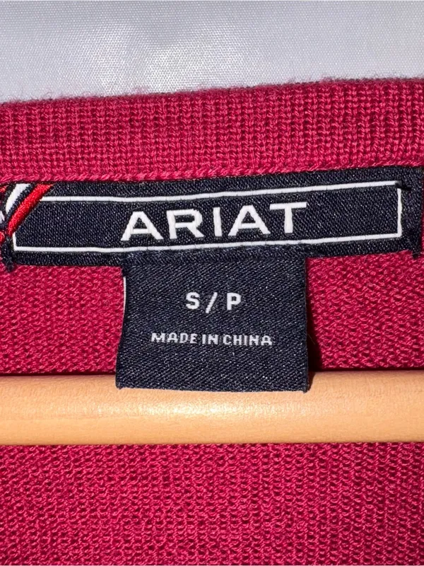 Ariat Sweater Women’s Small Pink Merino Wool Equestrian Elbow Patches V-Neck - Image 4