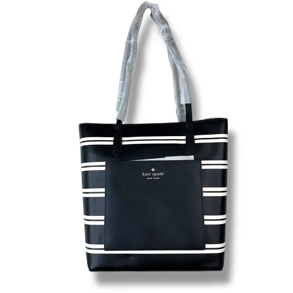 NEW Kate Spade New York Black Crisp Stripe Saffiano Daily Shoulder Tote Bag - Image 3