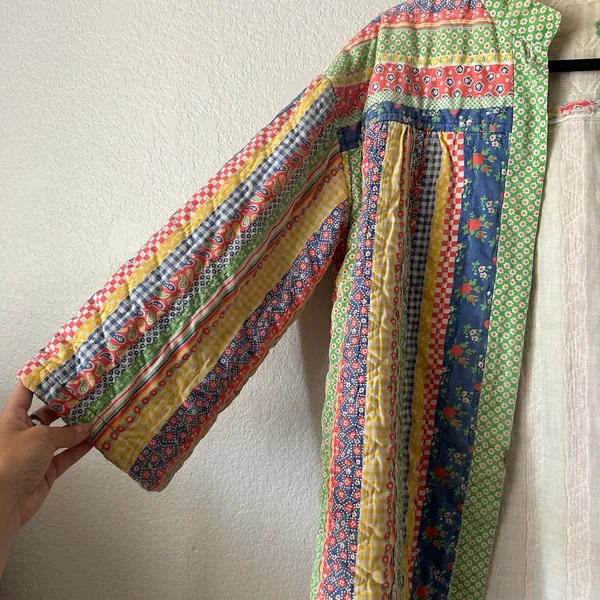 Handmade Quilted Patchwork Open Front 3/4 Sleeve Jacket - Image 8