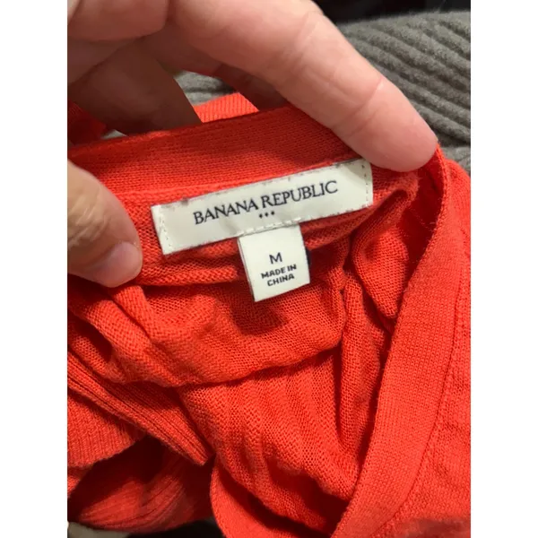 Banana Republic Womens M Coral Red Cotton Cropped‎ Short Sleeve Cardigan Sweater - Image 6