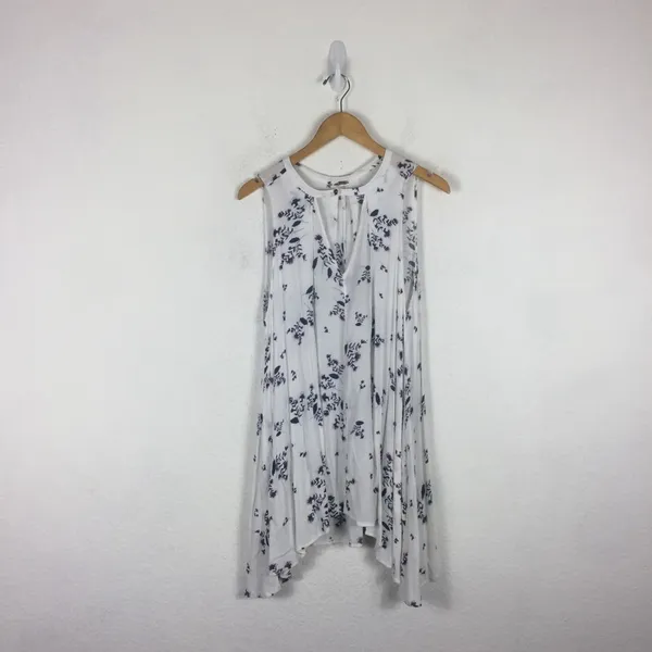 Free People Snap Out of It White Floral Swing Mini Dress Tunic Medium Boho - Image 4