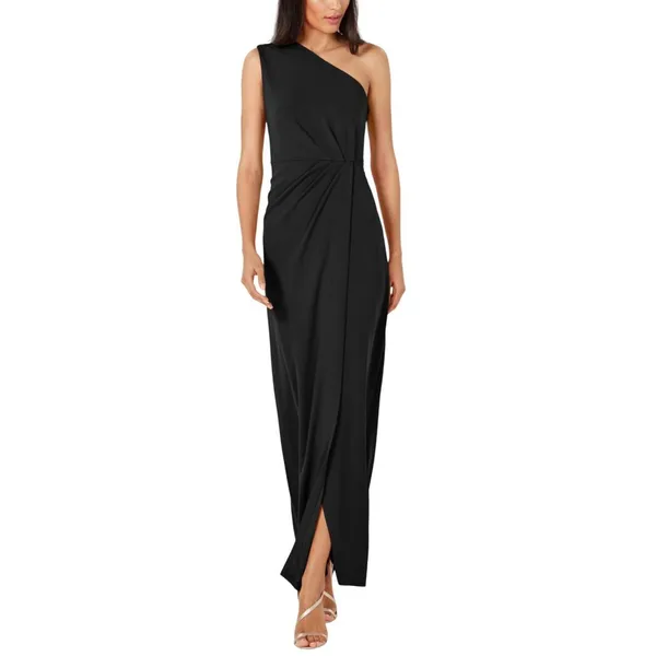 Calvin Klein Womens One Shoulder Gown with Waist Ruch CD9B22M3 Black 4 - Image 5