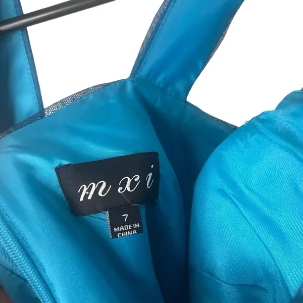 MXI Y2k 2000s Size 7 Aqua Mermaid Blue Chiffon Sparkle‎ Glitter Fairy Mini Dress - Image 9