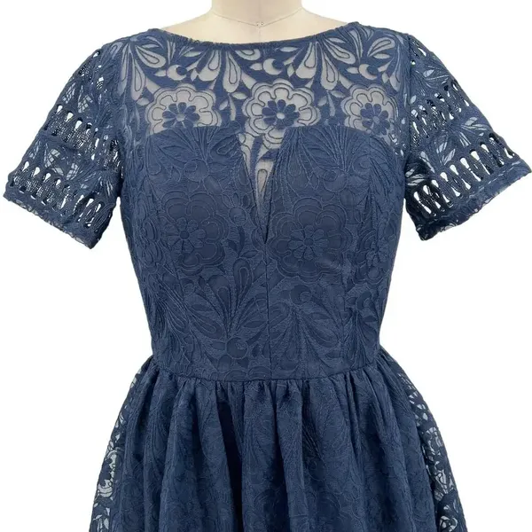 Chi Chi London‎ Sheridan Dress Navy Blue Embroidered Short Sleeve UK 12 US 8 - Image 5