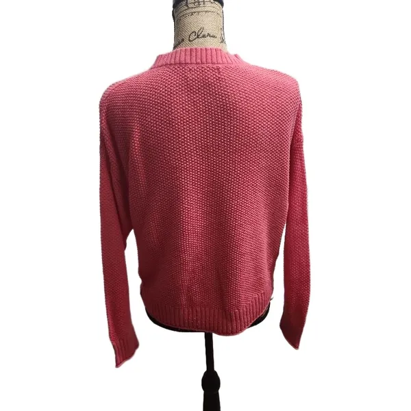 American‎ Eagle Womens Waffle Knit Henley Top Size M Pink Coral Button Front - Image 4