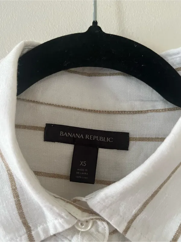 Banana Republic 100% Linen Striped Button Down Shirt XS White Beige Coastal - Image 2