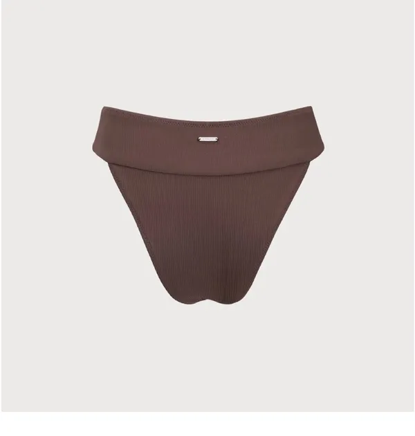 Berlook Dark Coffee Ribbed High Cut Bikini Bottom Brown Size L - Image 7