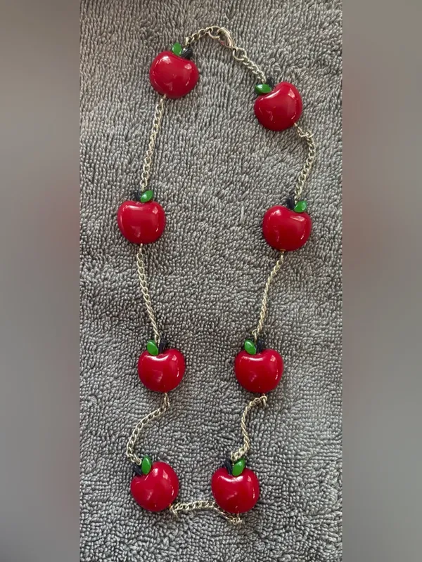 Teacher Apple Necklace and Canvas Zip Top Pouch Bag Carry All - Image 6
