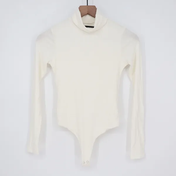 Naked Wardrobe White Turtleneck Bodysuit Long Sleeve Womens Small - Image 2