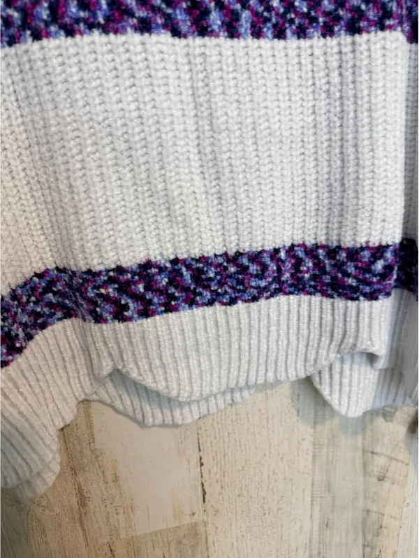 Blush & Bloom Women’s M Ivory Chunky Knit Purple Stripe Oversized Cozy Sweater - Image 7