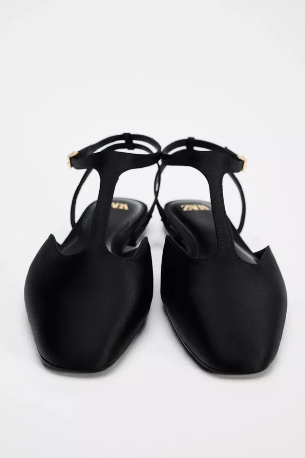 NWT BLACK SATIN EFFECT mary jane–style T-strap FLAT SHOES SIZE 7.5 - Image 4