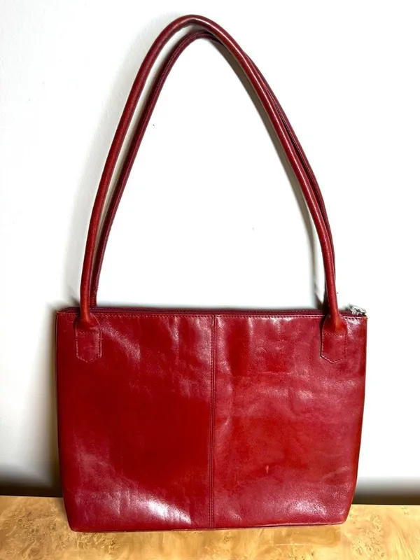 Vintage HOBO International Red Leather Shoulder Bag Tote Purse Minimalist Y2K - Image 4