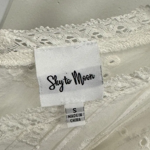 Sky to Moon Eyelet Lace Mini Dress Puff Sleeve Smocked Waist‎ Small White Boho - Image 8