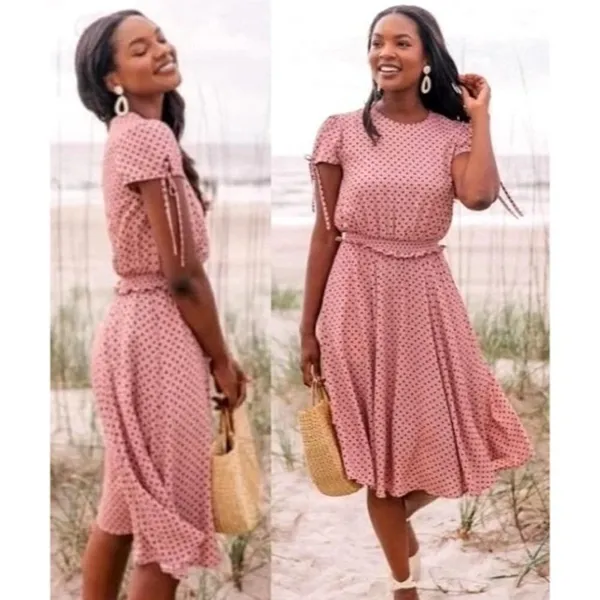 Gal Meets Glam Pink And‎ Red Polka Dot Corinne Fit And Flare Midi Dress Size 4 - Image 2