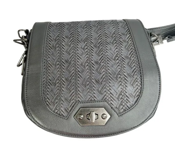 Steve Madden Gray Woven Faux Leather Crossbody Saddle Bag Purse - Image 2