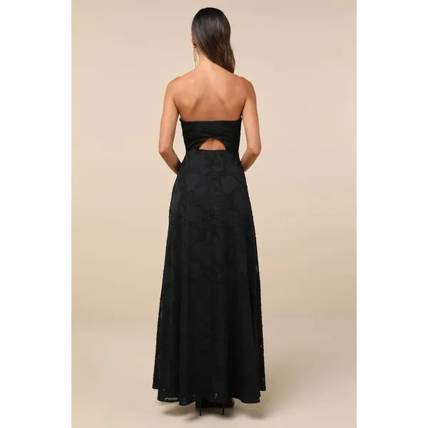 NWT Lulus Garden of Romance Black Floral Burnout Strapless Maxi Dress Gala Sz S - Image 3