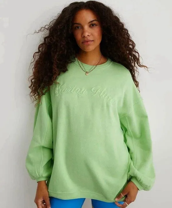 Aerie Crew Spring Fling Pleated Oversized Sleeve Real Fleece Sweatshirt - size L - Image 11