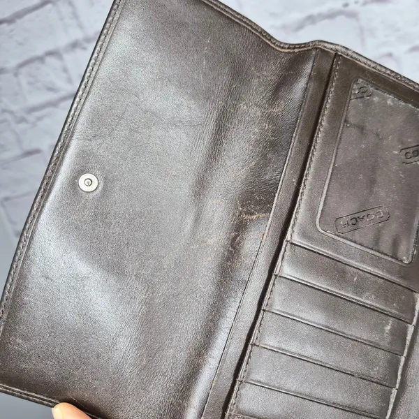 Vintage Coach Signature C Canvas Continental Trifold Wallet Brown Checkbook Long - Image 8