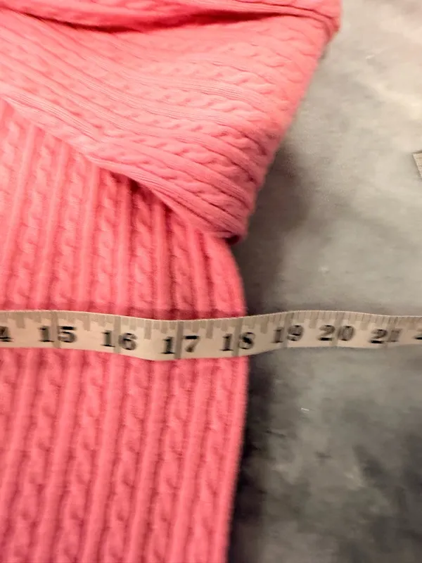 L.L. Bean Size L Pink Crew Neck Cable Knit 3/4 Sleeve Cotton Pullover Sweater - Image 7