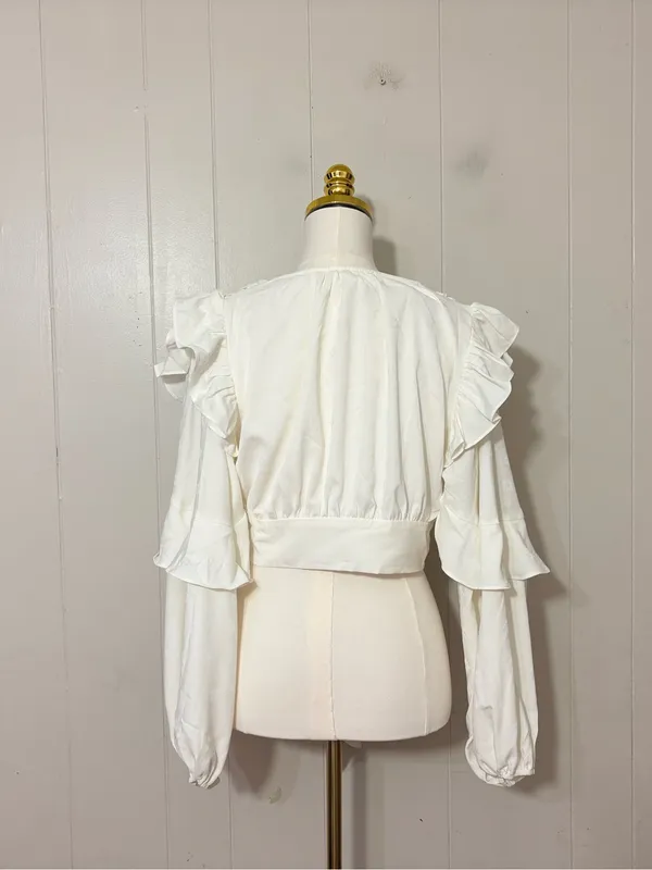 Line & Dot Sonia Ruffle Blouse White Tie Front Crop Top Size M NWT - Image 7