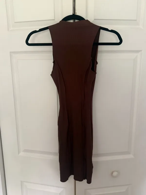 Naked Wardrobe Snatched and Sexy Bodycon Mockneck Dress Chocolate Brown Small - Image 6