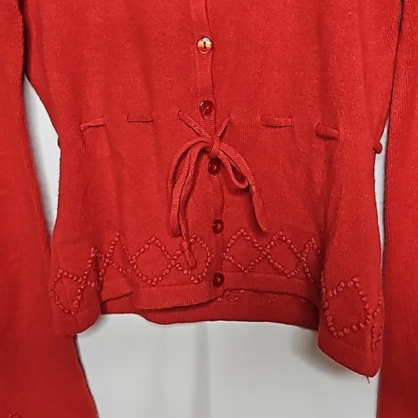 Anthropologie Ago e Filo red cardigan embroidered sweater sz XS - Image 2