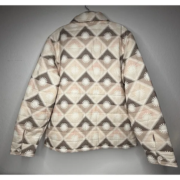 UGG Sun Shirt Jacket ButtonUp‎ Unisex Medium Pink Tan Cozy Chunky Oversized New - Image 2