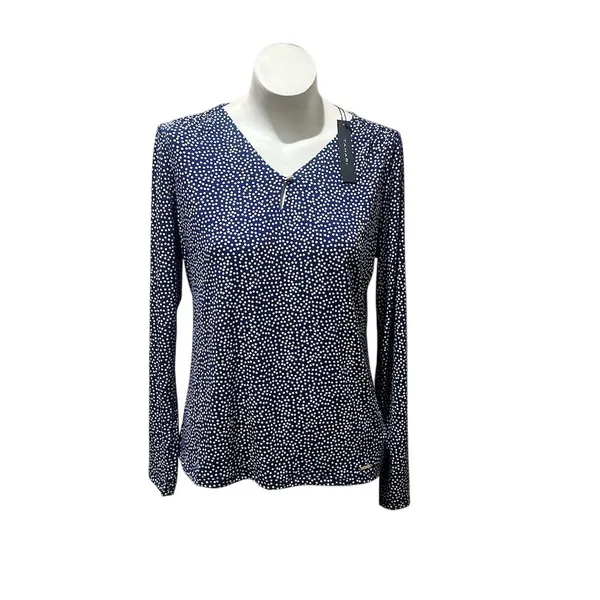Tahari Women's M Blue Polka Dot V-Neck Long Sleeve Blouse New - Image 5