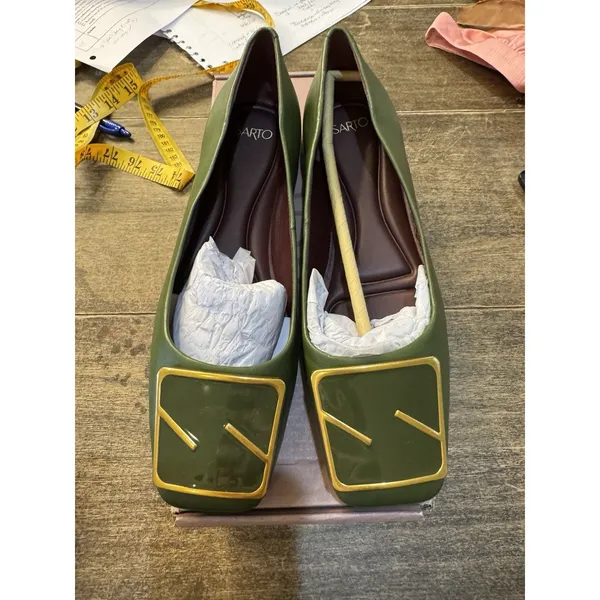 Sarto Flex Amaya 3 Square Toe Ballet‎ Flats Army Leather Size 7.5 Old Money Prep - Image 2