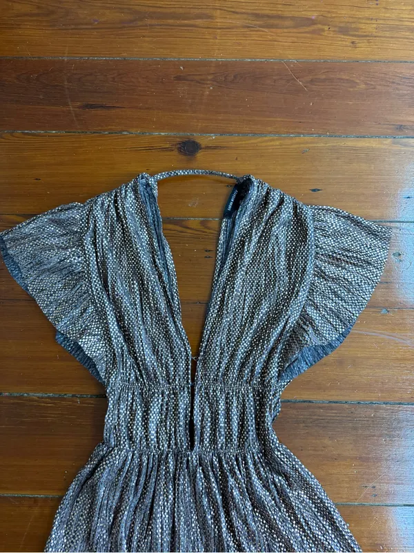 Sabina Musayev Copper Bronze Metallic V-Neck Dress Party Dress Sz XS 🧡🍄 - Image 10