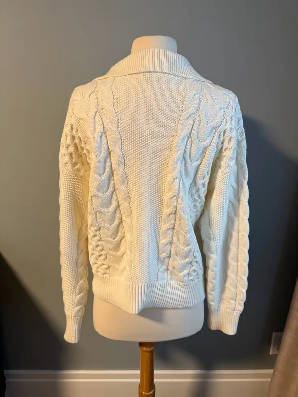 Parker Cream Cable Knit Fisherman Button Down Cardigan - Image 2