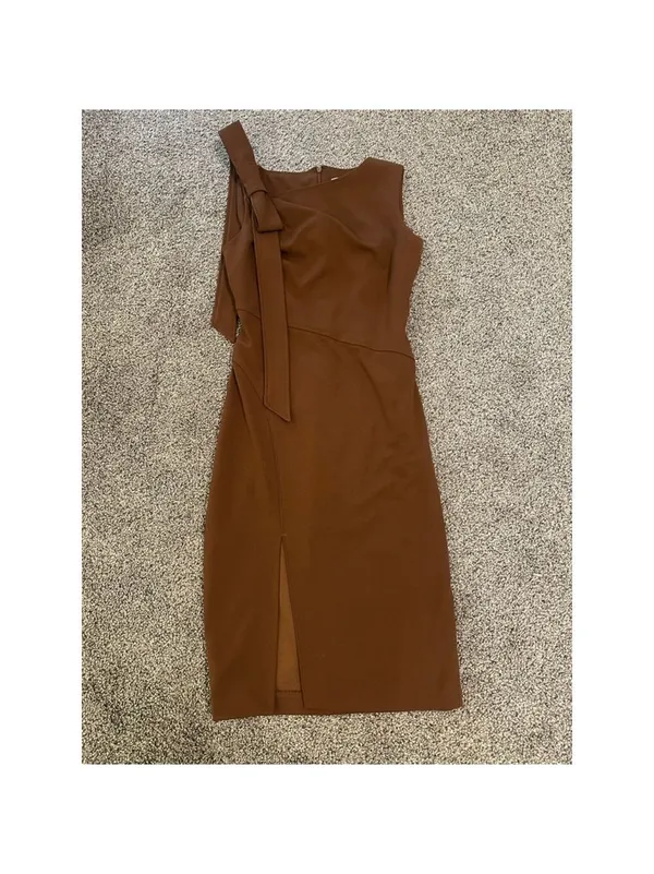Calvin Klein Brown Bow Shoulder Midi Dress Size 2 - Image 2