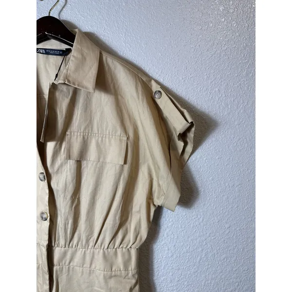 Zara Utility Beige Safari Mini Shirt‎ Dress/jumpsuit Size M - Image 5