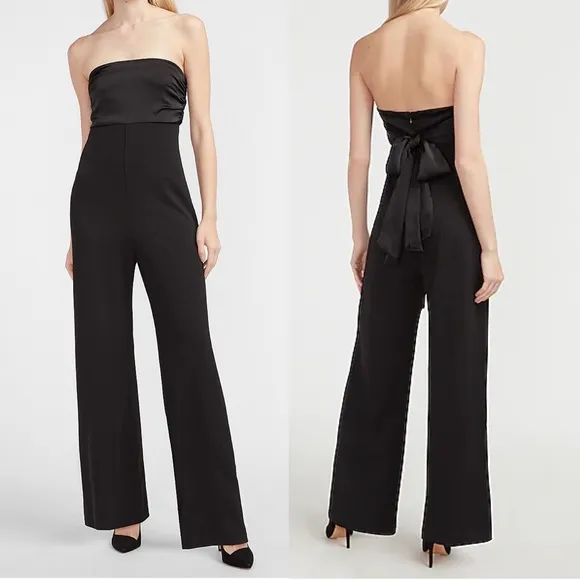 NWT EXPRESS Satin Pieced Strapless Jumpsuit BLACK XS - Image 2