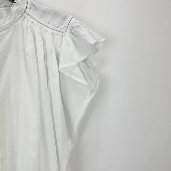 Madewell Shirred Lace Trim Top Blouse Cotton Viscose Lightweight White Large NWT - Image 10