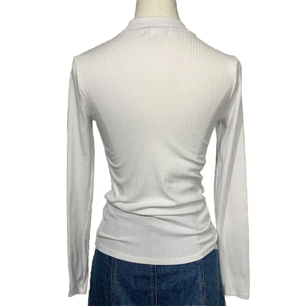 Planet Gold Ribbed Mock Neck Top Women Size S White Long‎ Sleeve Slim Fit Knit - Image 4