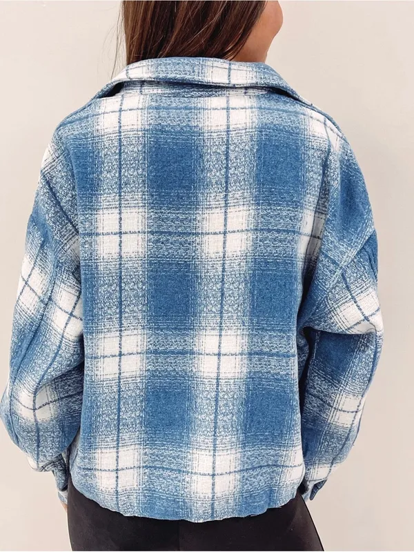 $65 NWOT Blue B collection Cleo Shacket in light blue plaid, L - Image 5