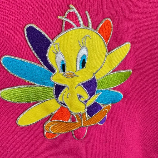Looney Tunes Vtg 1997 Cotton Blend Pink Crew Neck Tweety Bird Sweatshirt 14W 16W - Image 3