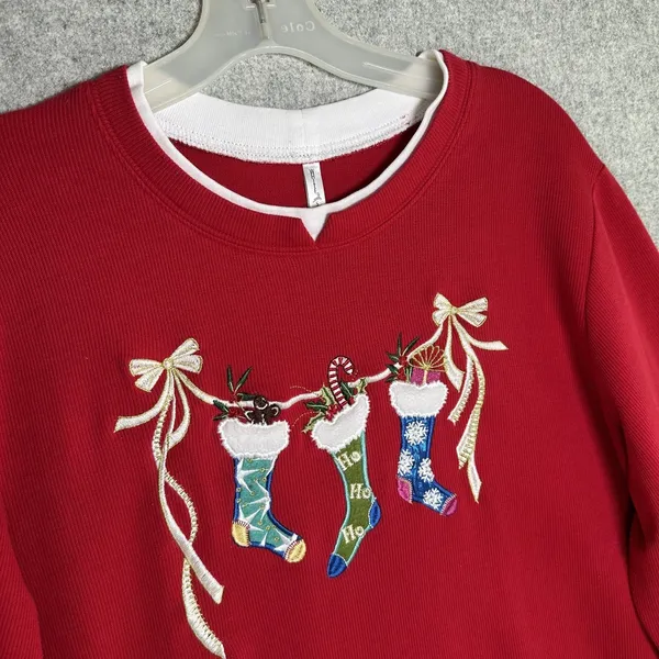 Vintage White Stag XL Sweatshirt Womens Christmas‎ Holiday Stockings Red Top - Image 13