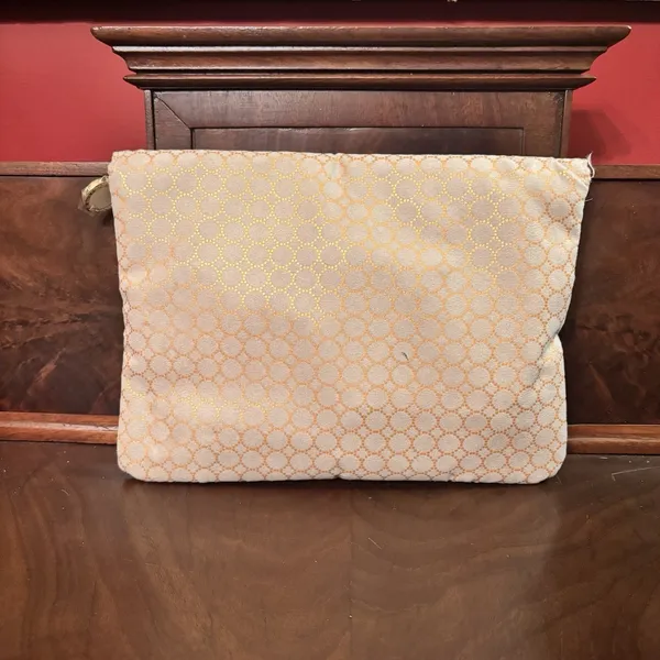BVLGARI Fabric Cosmetic Makeup Bag‎ Suede Clutch Pouch Beige Gold - Image 3