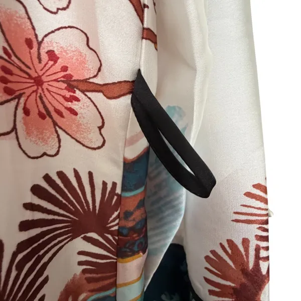 Forever 21 Kimono Duster Robe Satin Multicolor‎ Japanese Scenic Print Long S - Image 7