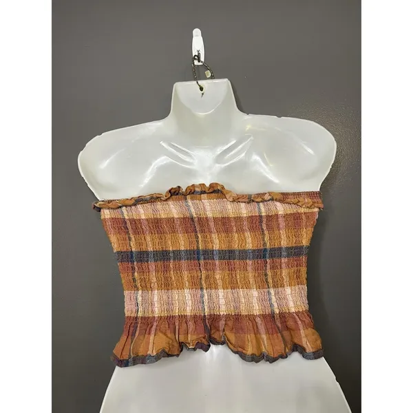 American Eagle Outfitters Tank Top Womens Small Plaid Smocked Strapless Crop - Image 4