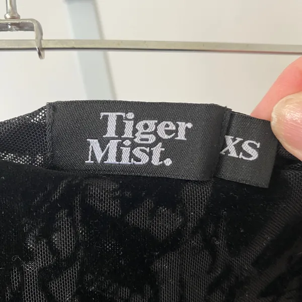 Tiger Mist‎ XS Black Strapless Mini Dress Burnout Velvet Mesh Floral Goth Witchy - Image 5