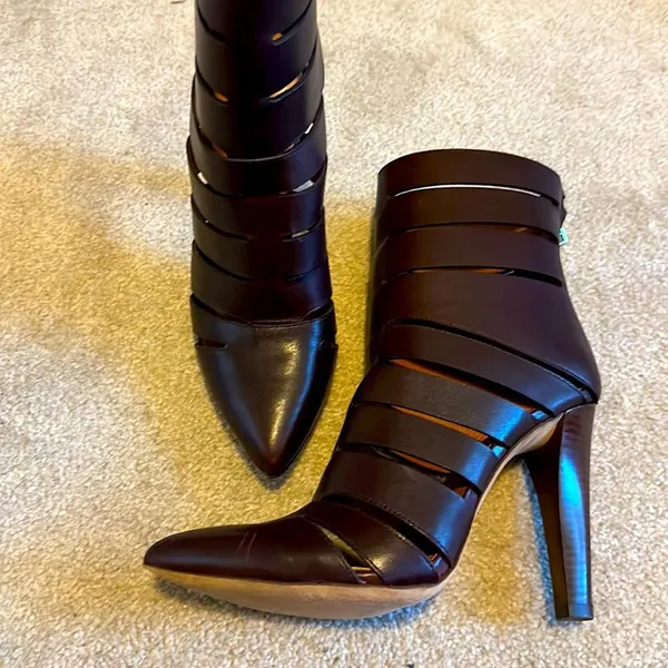 Rebecca Minkoff Derea Chocolate Burgundy Leather Cutout High Heel Boots size 10 - Image 2