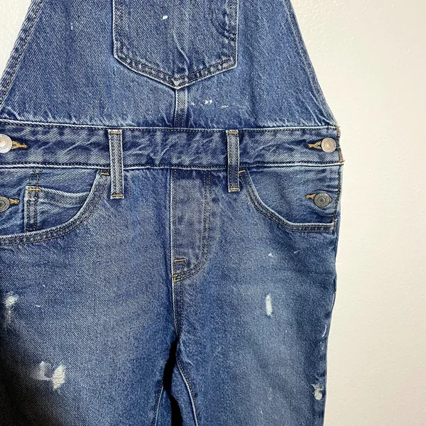 Levi's Bib Overalls Jeans 100% Cotton Adjustable Distressed Straight Med Wash XS - Image 4