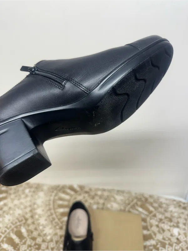 Clarks Black Leather Ankle Booties with Side Button Detail - Image 10