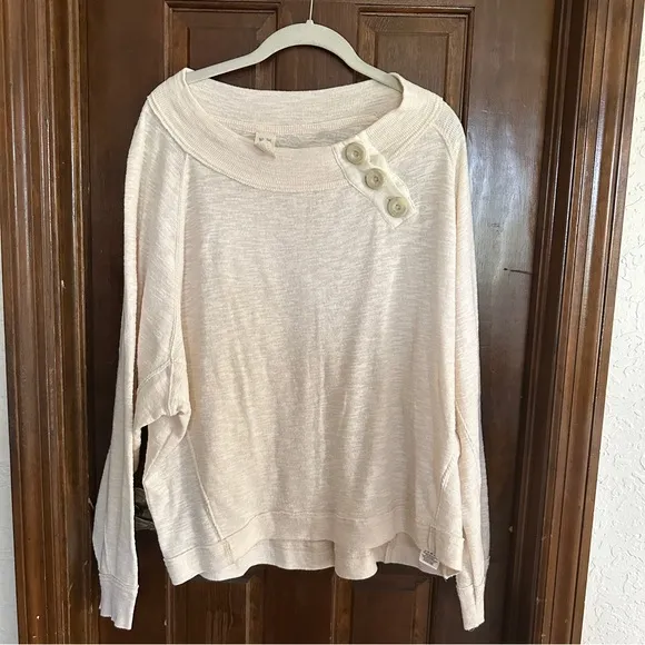 We The Free Free People Long Sleeve Top Womens L Cream Button Detail‎ Slouchy - Image 9